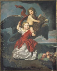 Doble retrato de un niño y una niña como Ganimedes y Hebe en un paisaje